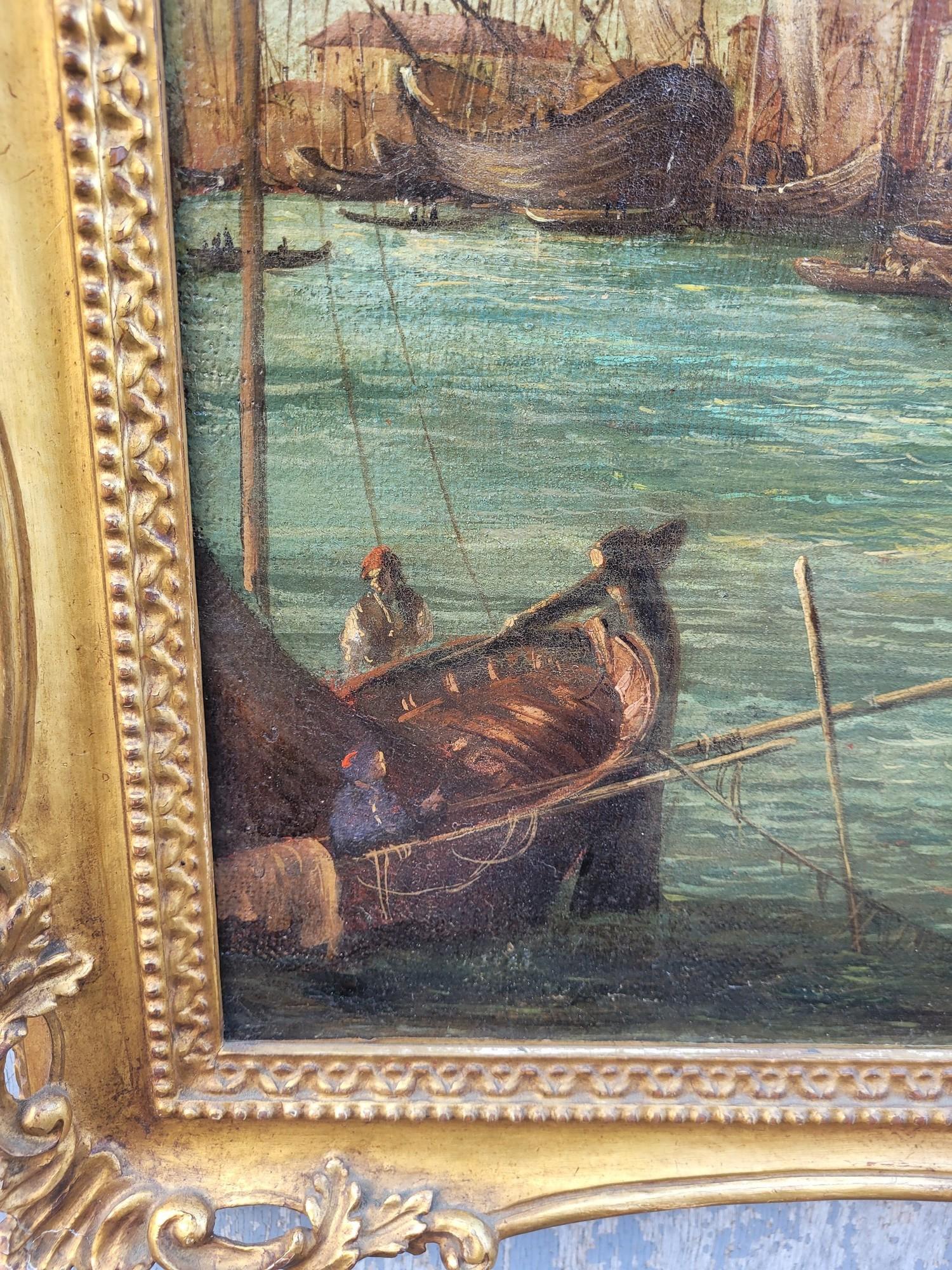 Italian Animated View Of Venice, La Dogana, Oil On Framed Canvas, 19th Century