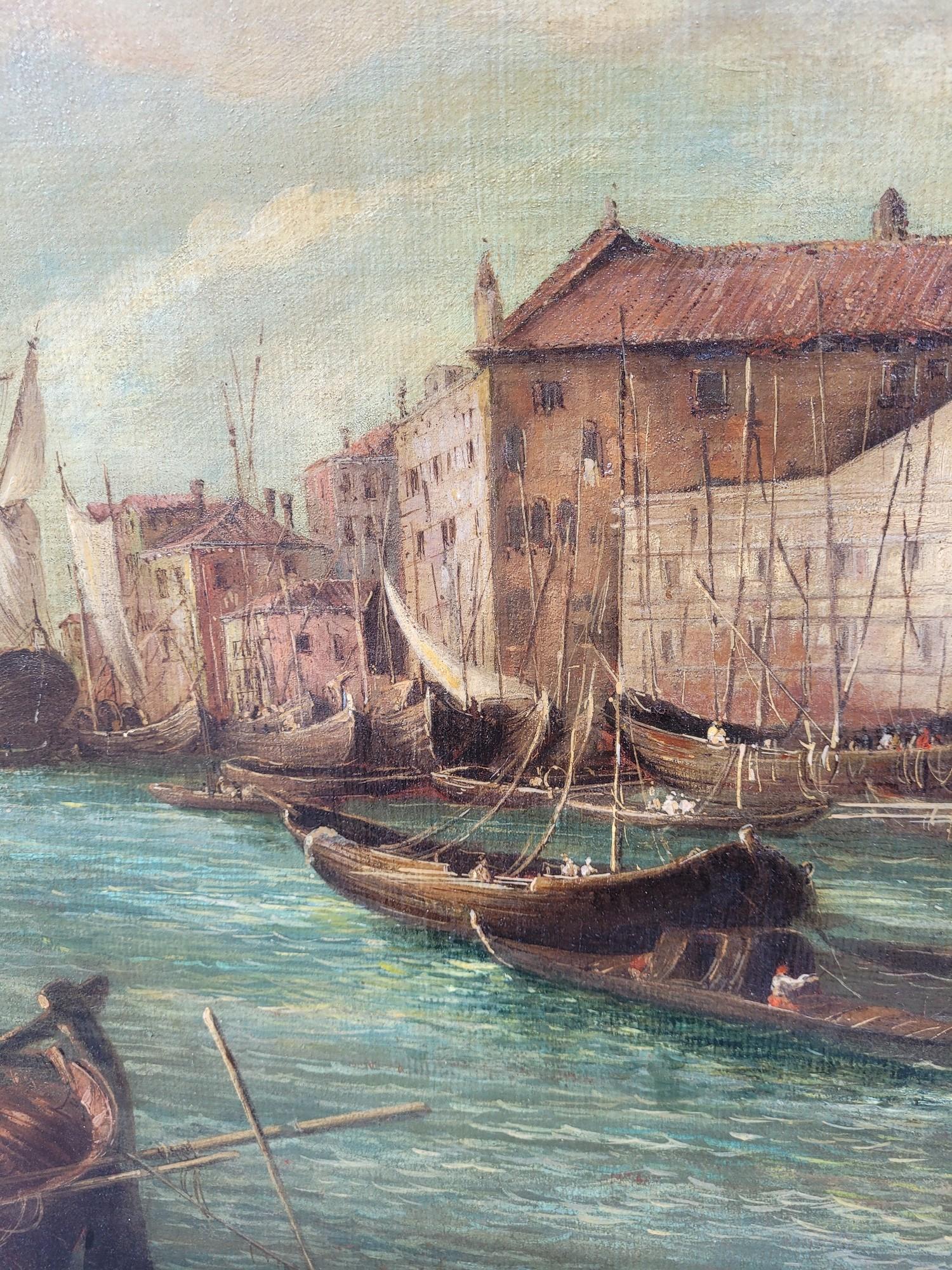 Animated View Of Venice, La Dogana, Oil On Framed Canvas, 19th Century In Good Condition In MARSEILLE, FR