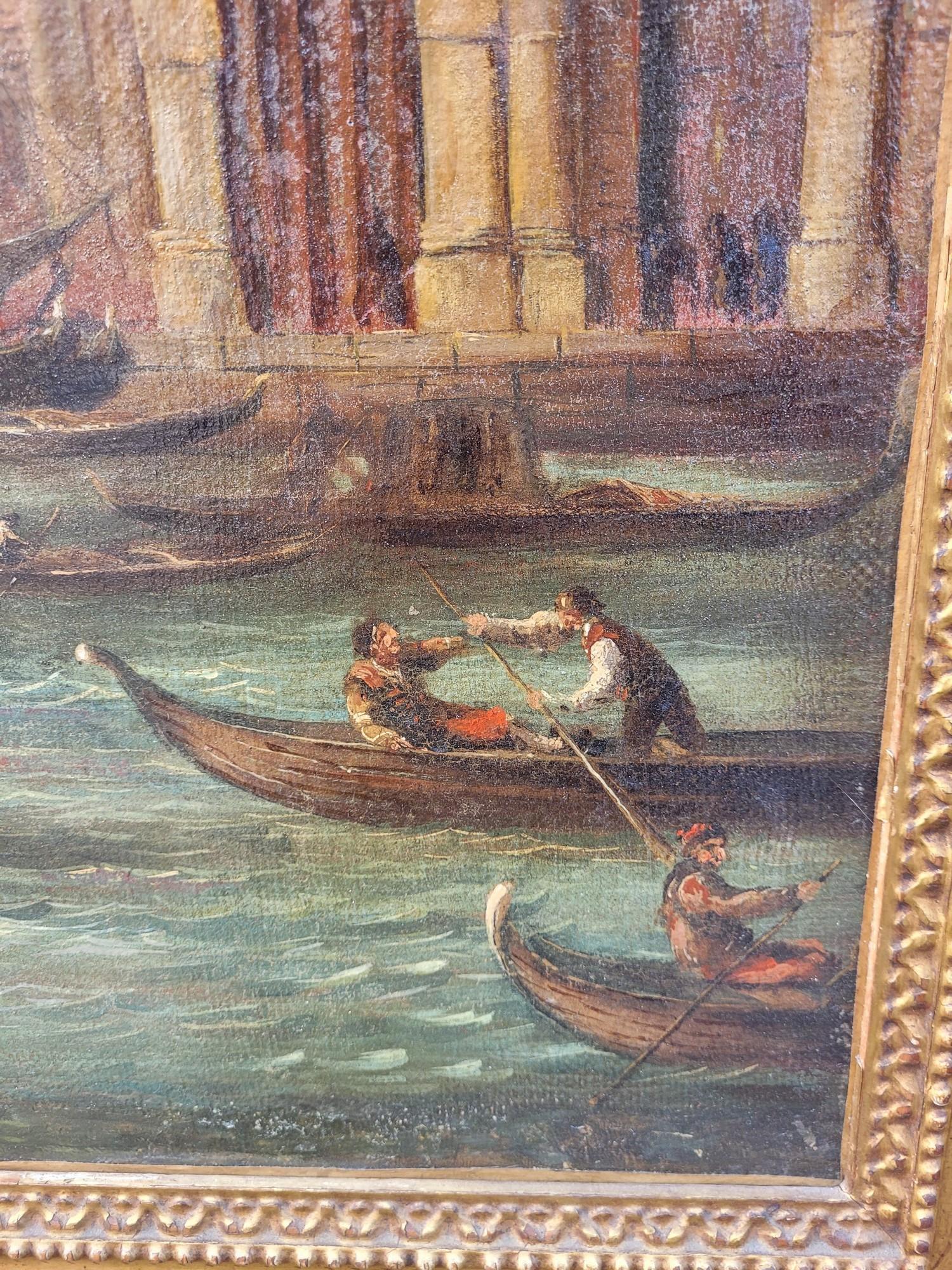 Animated View Of Venice, La Dogana, Oil On Framed Canvas, 19th Century 2