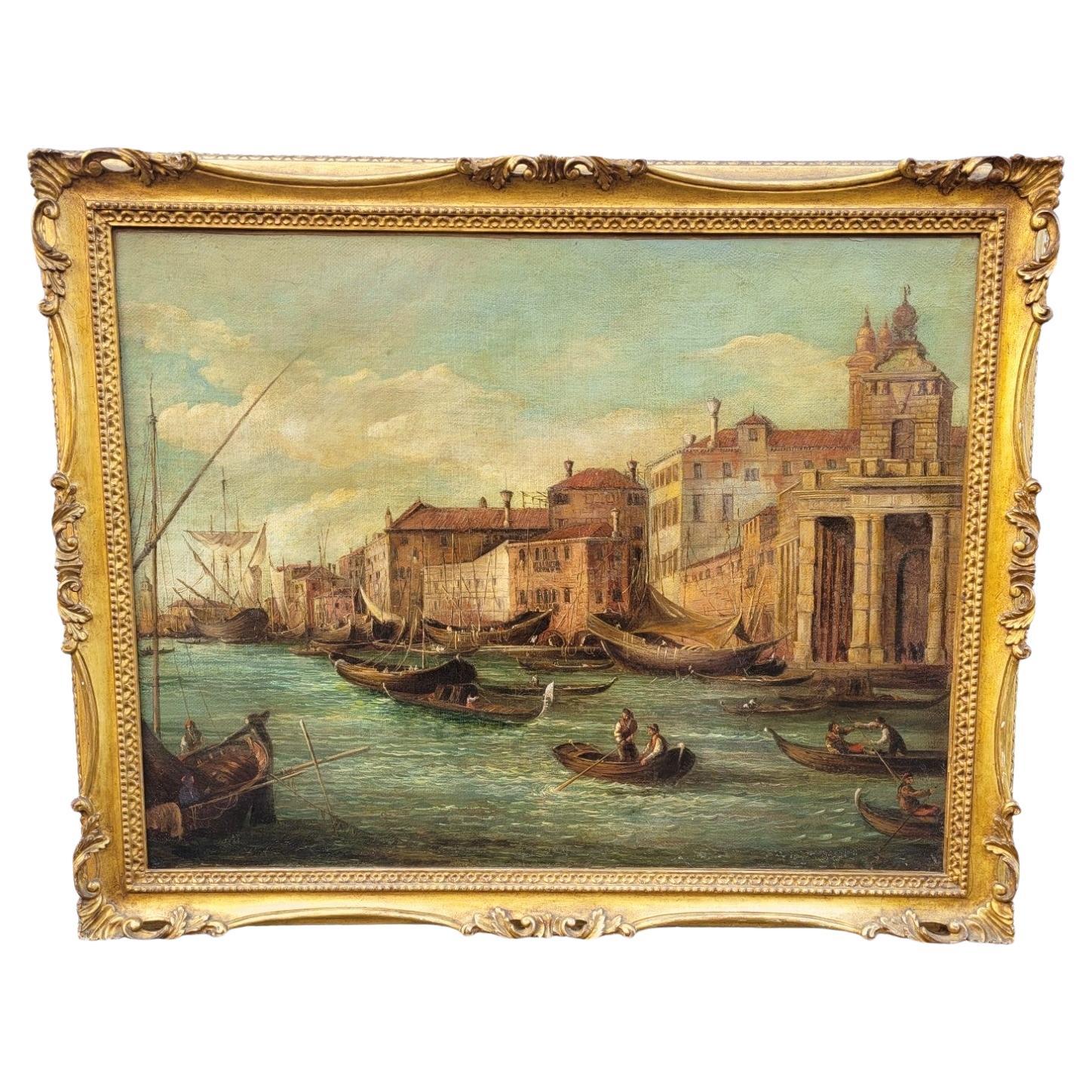Animated View Of Venice, La Dogana, Oil On Framed Canvas, 19th Century