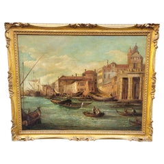Animate Ansicht von Venedig, La Dogana, Öl auf gerahmter Leinwand, 19. Jahrhundert