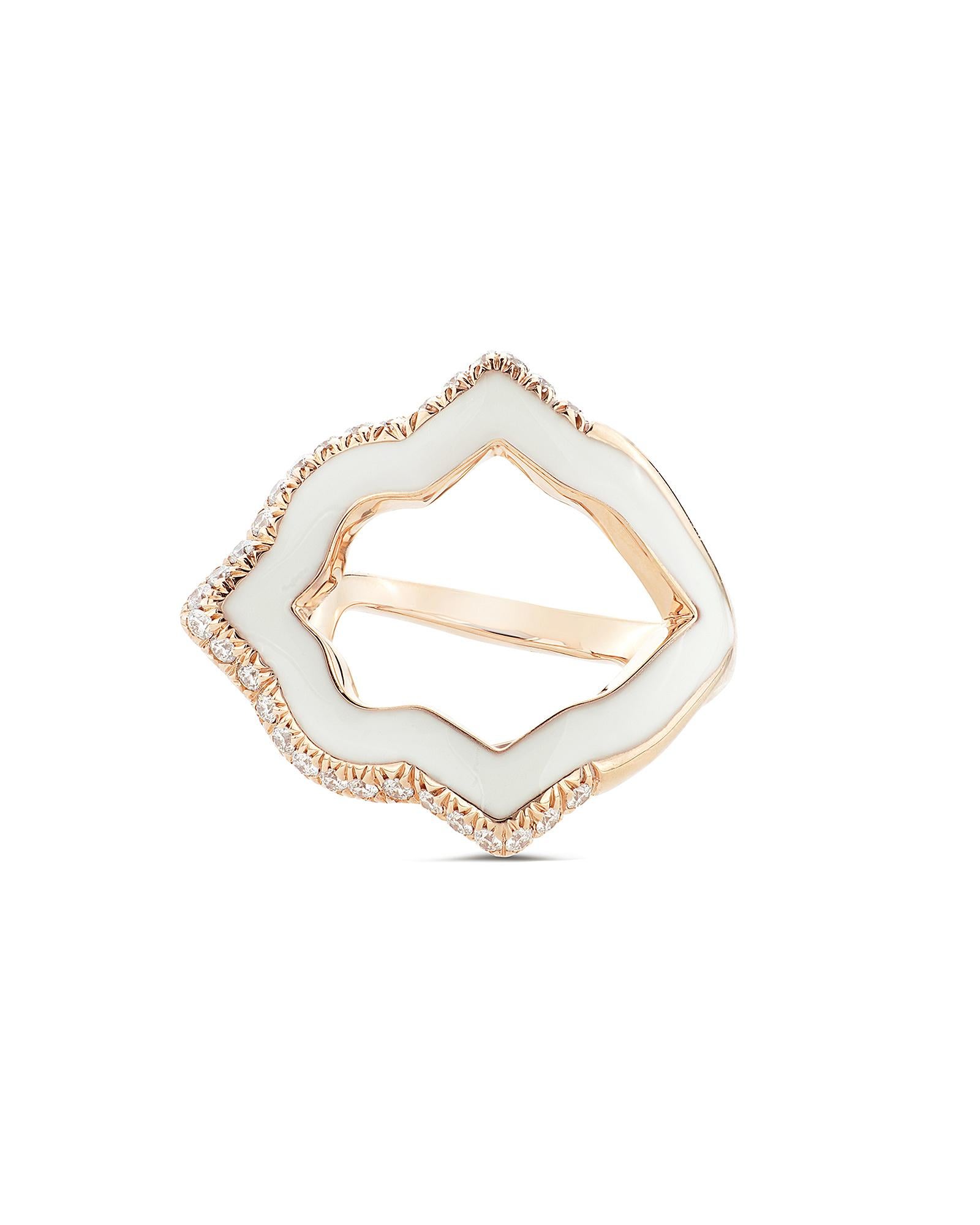The Anime ring, made of rose gold, white enamel, and diamonds, is the rock version of the iconic symbol of the House. The sinuous and unique shape of the jewel is decorated with enamel and embellished with diamonds. The versatile jewel adds an