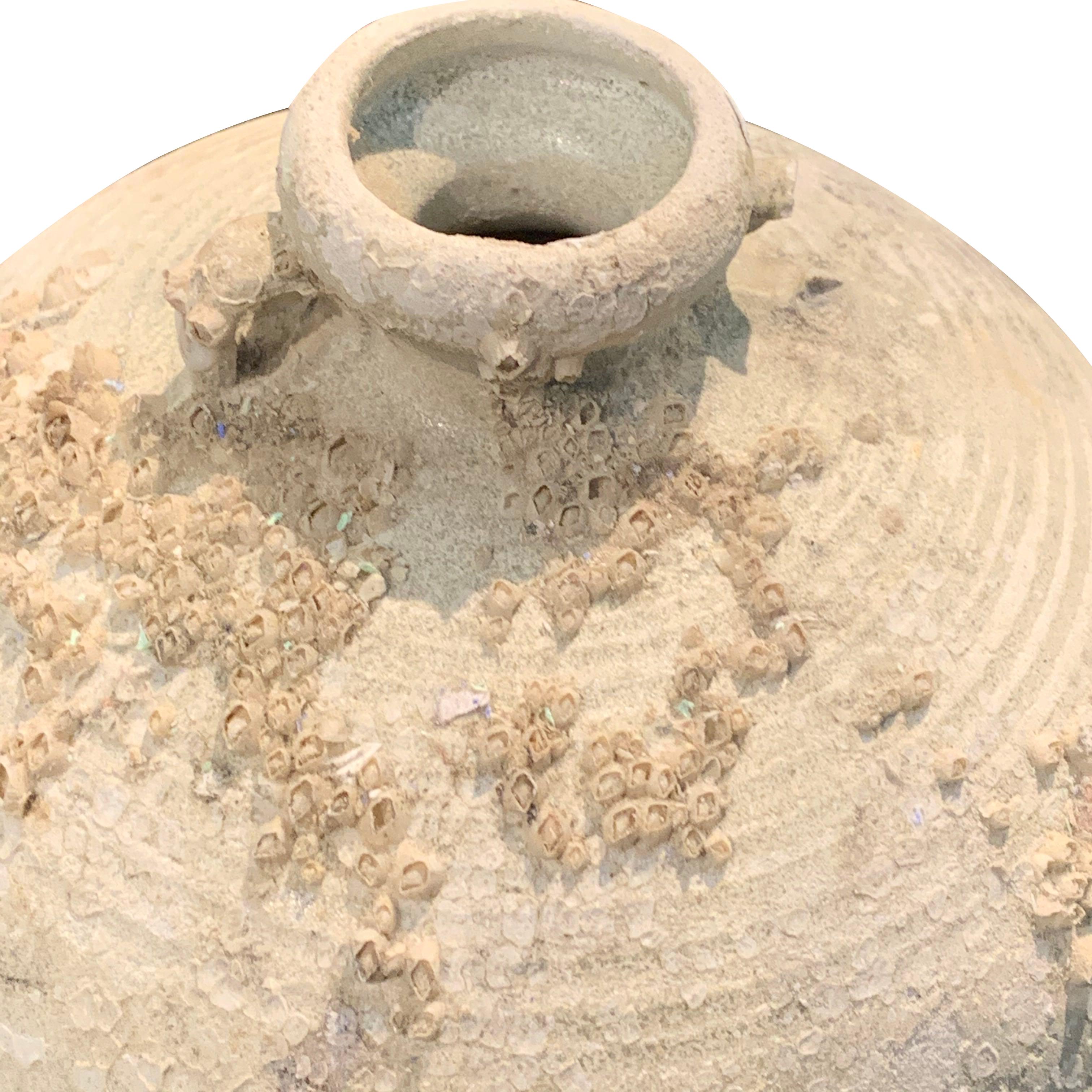 18th Century and Earlier Weathered Neutral Color Shipwrecked Terra Cotta Pot, Vietnam, 15th Century