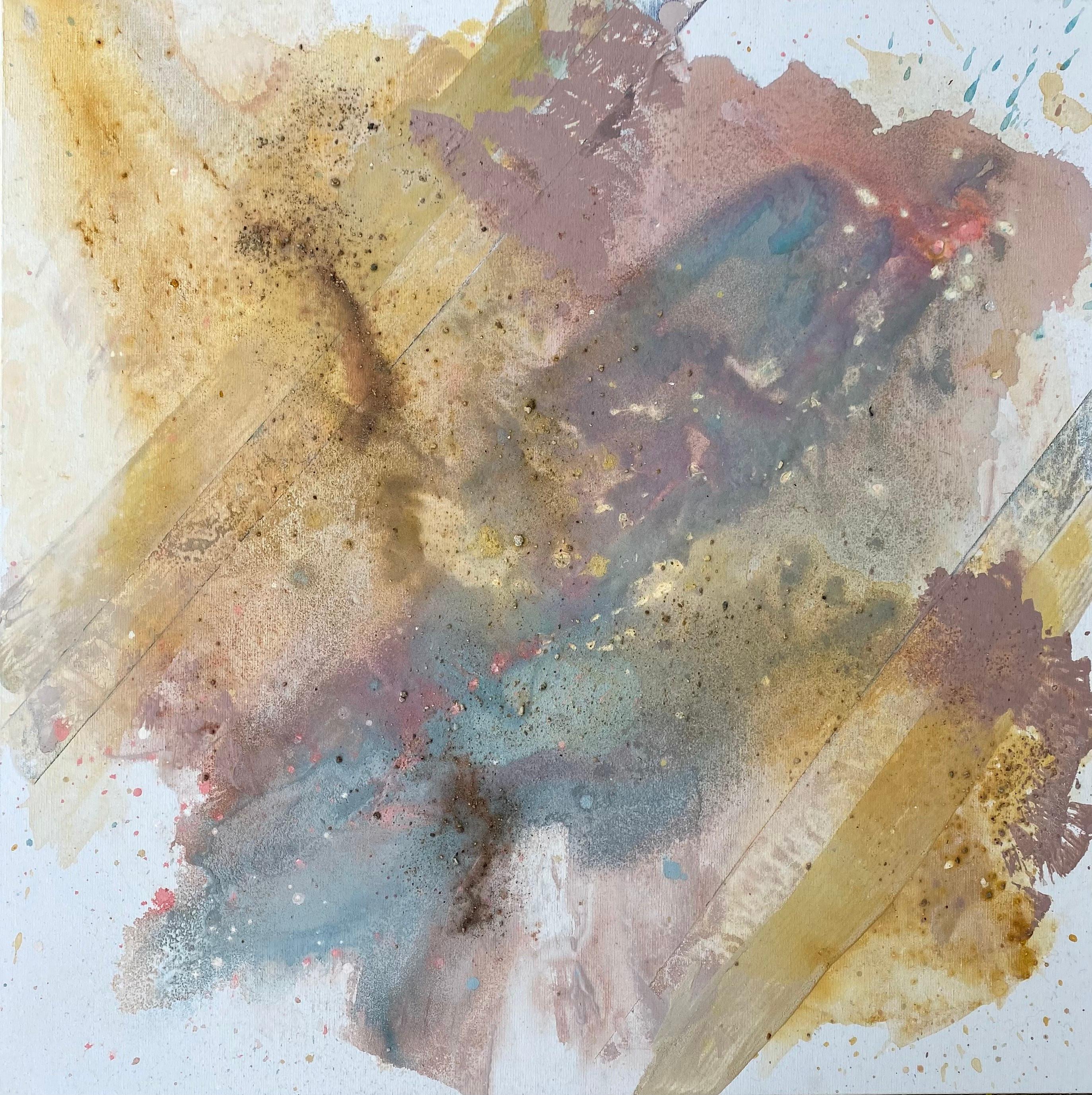 Anina Putzi Abstract Painting –  Cosmic Lights - Abstrakte Malerei Farben Blassbraun Beige Gelb Grün