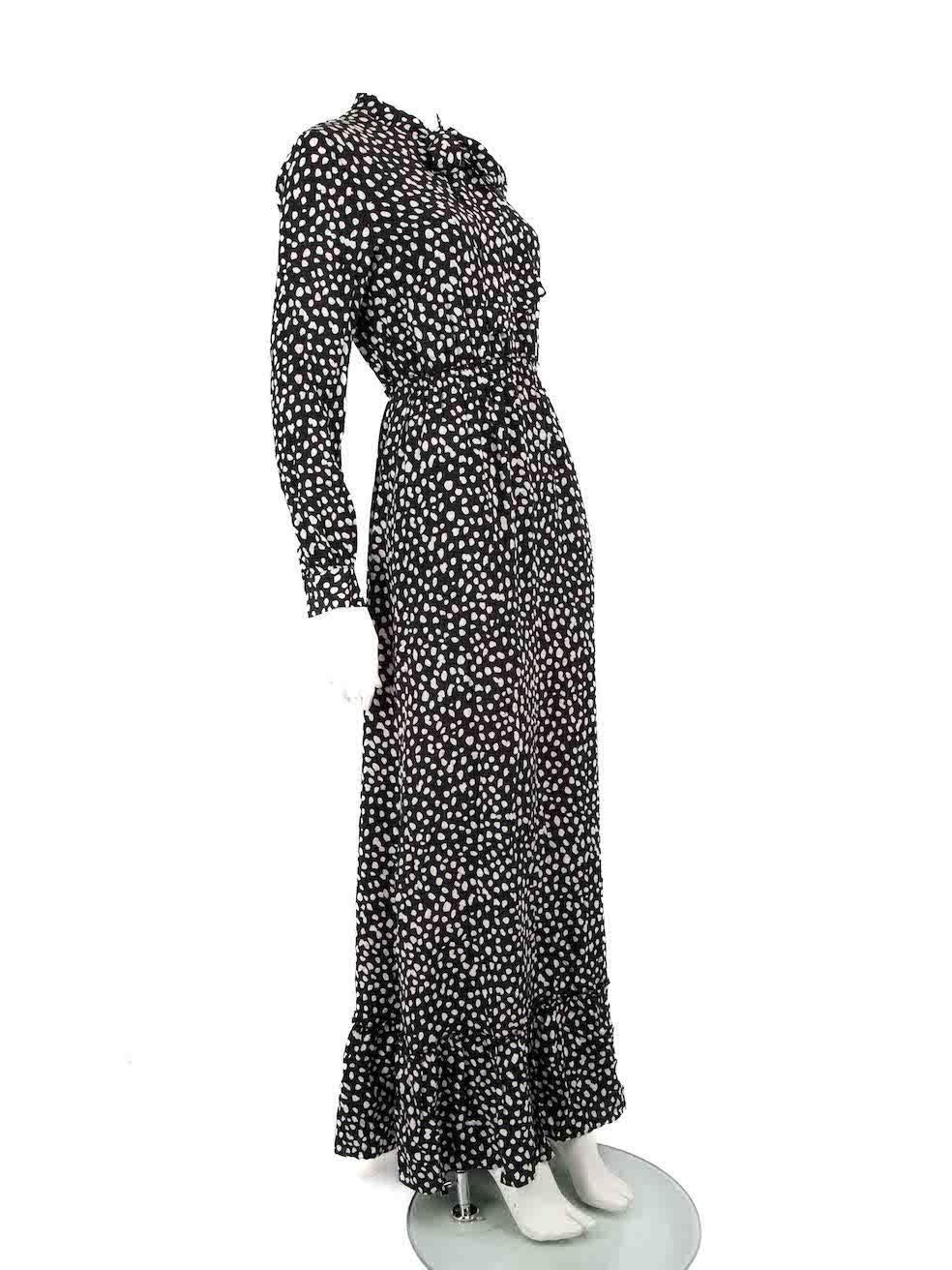 CONDITION is Very good. Hardly any visible wear to dress is evident on this used Anine Bing designer resale item.
 
 
 
 Details
 
 
 Black
 
 Silk
 
 Dress
 
 Maxi
 
 Dotted pattern
 
 Long sleeves
 
 Buttoned cuffs
 
 Neck tie detail
 
