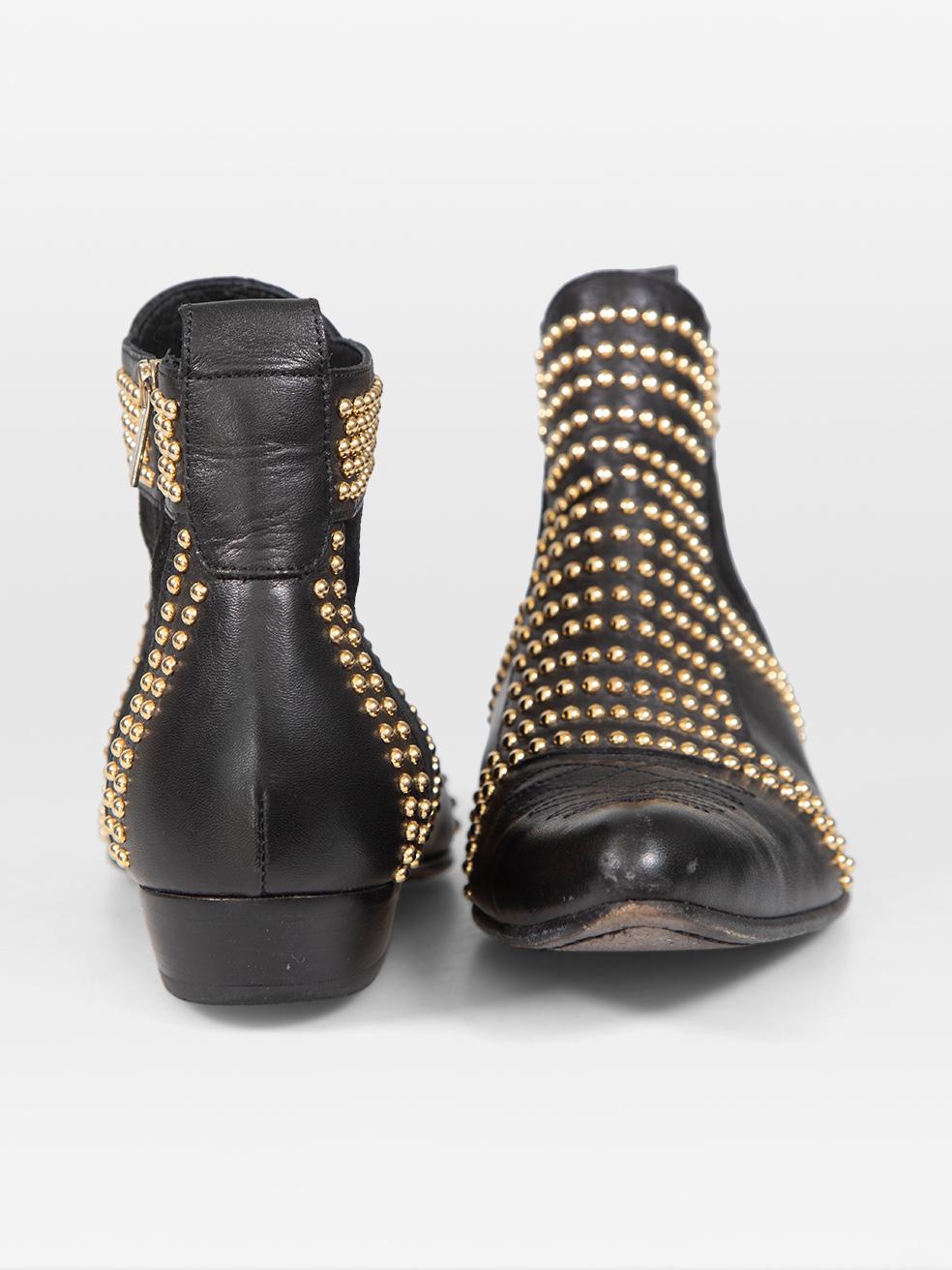 Anine Bing Black & Gold Studded Leather Boots Size IT 38 In Good Condition For Sale In London, GB