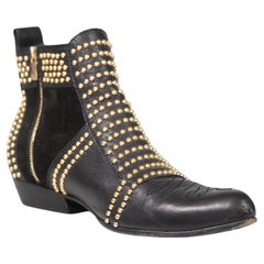 Anine Bing Black & Gold Studded Leather Boots Size IT 38