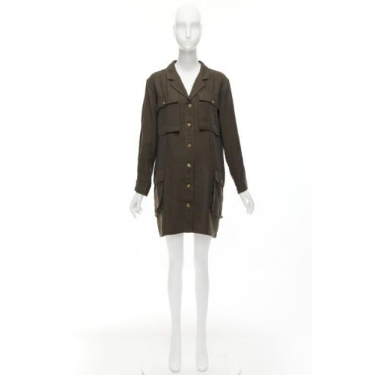 ANINE BING Kaiden Willow dark green pocketed safari shirt dress For Sale 5