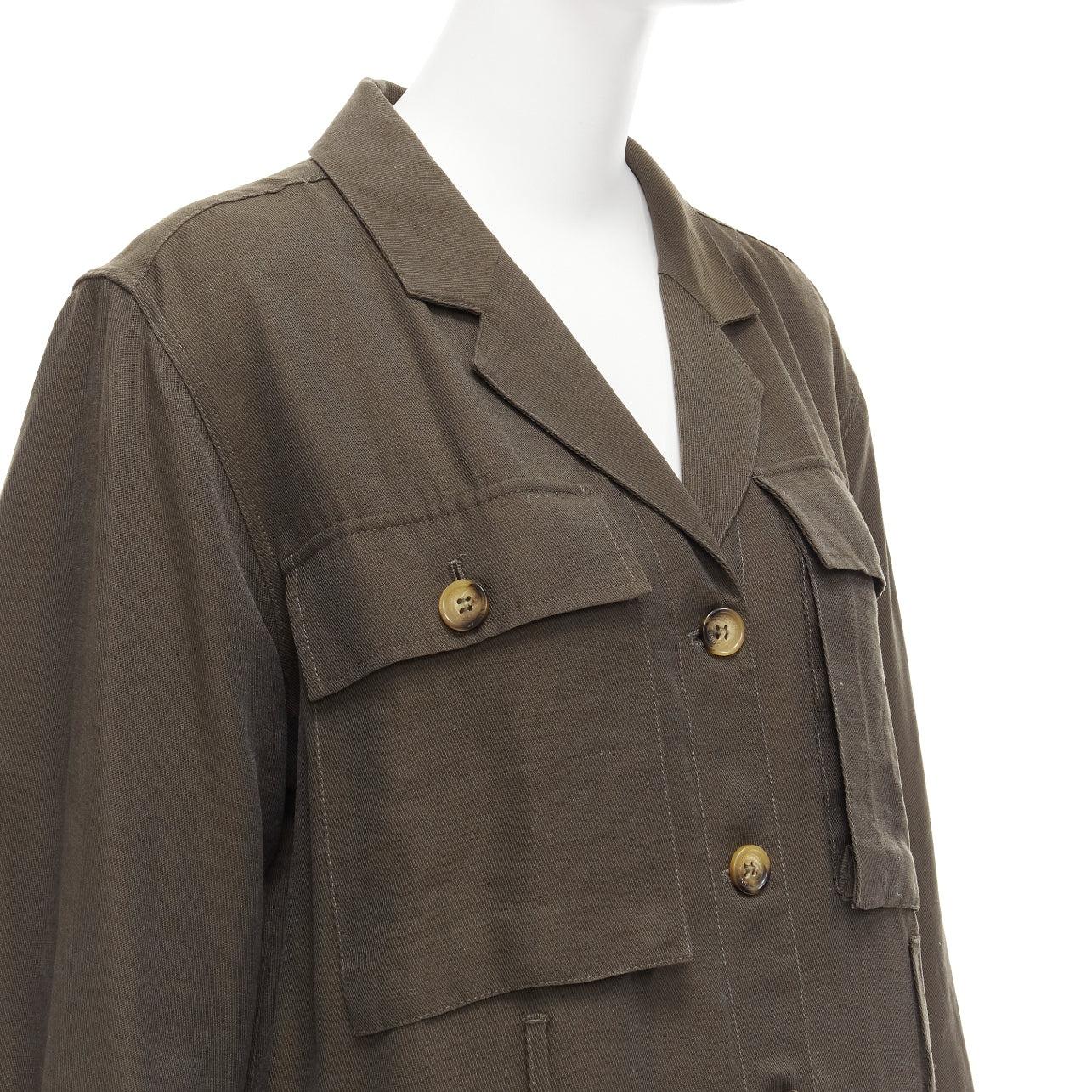 ANINE BING Kaiden Willow dark green pocketed safari shirt dress
Reference: JACG/A00127
Brand: Anine Bing
Model: Kaiden
Material: Tencel, Blend
Color: Green, Brown
Pattern: Solid
Closure: Button
Made in: Turkey

CONDITION:
Condition: Excellent, this