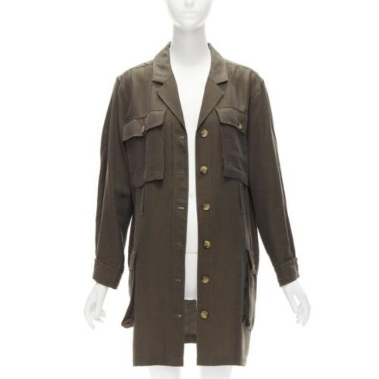 Black ANINE BING Kaiden Willow dark green pocketed safari shirt dress For Sale