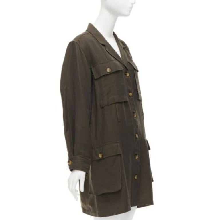 ANINE BING Kaiden Willow dark green pocketed safari shirt dress In Excellent Condition For Sale In Hong Kong, NT