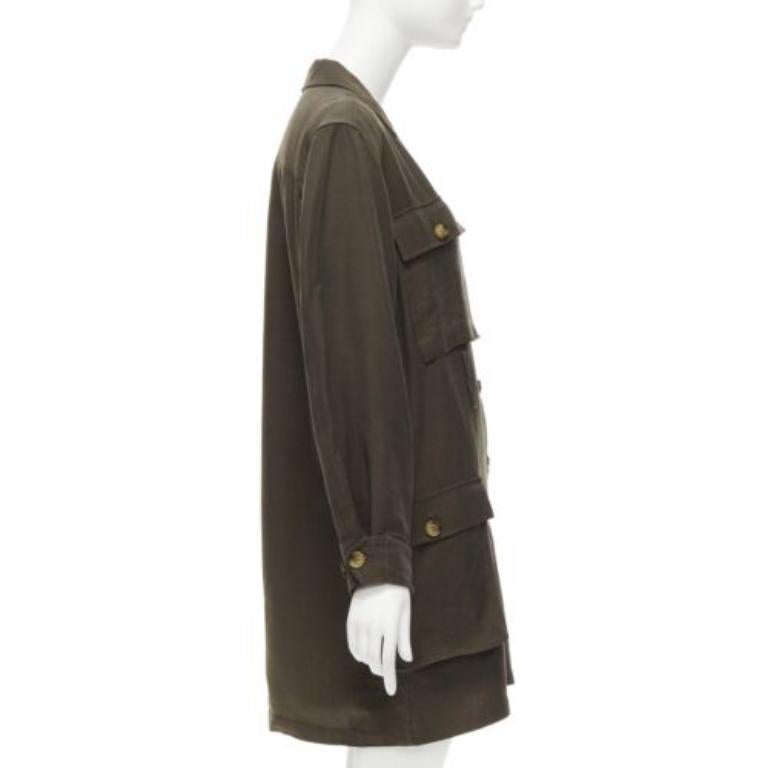 Women's ANINE BING Kaiden Willow dark green pocketed safari shirt dress For Sale