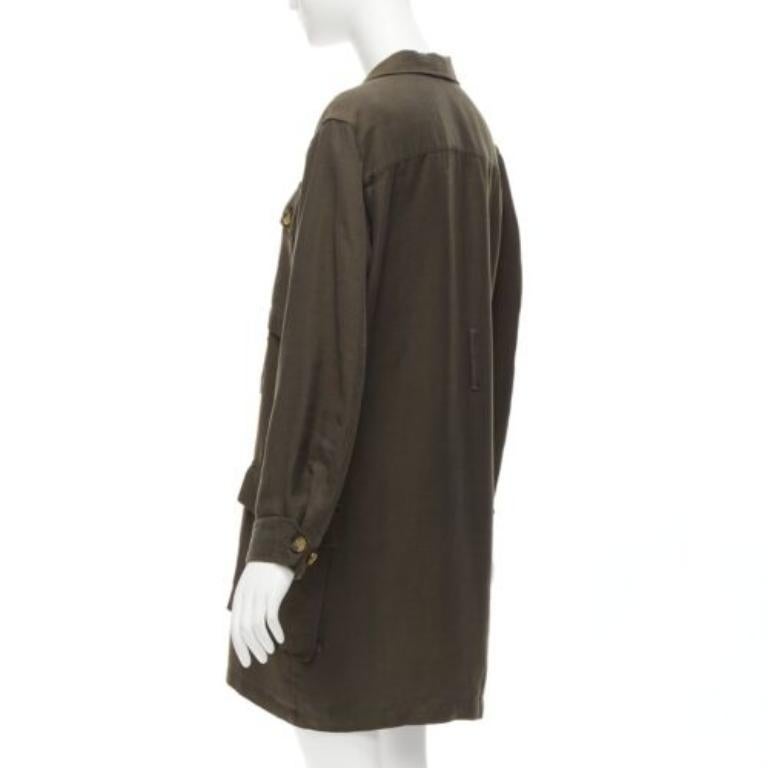 ANINE BING Kaiden Willow dark green pocketed safari shirt dress For Sale 2