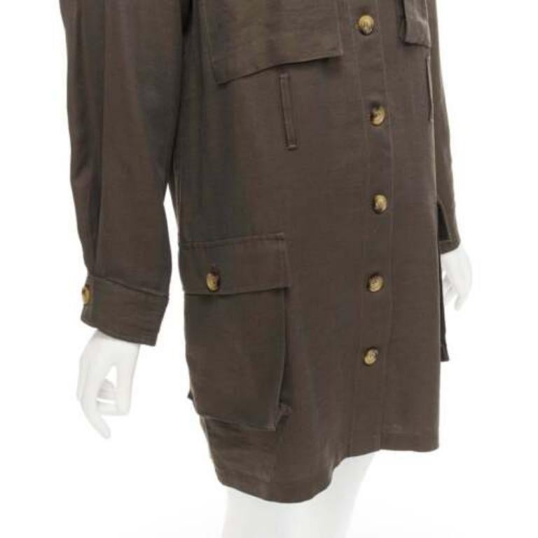 ANINE BING Kaiden Willow dark green pocketed safari shirt dress For Sale 3
