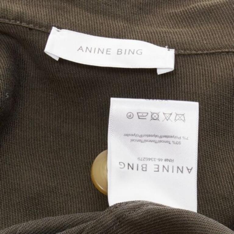 ANINE BING Kaiden Willow dark green pocketed safari shirt dress For Sale 4