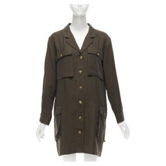 ANINE BING Kaiden Willow dark green pocketed safari shirt dress