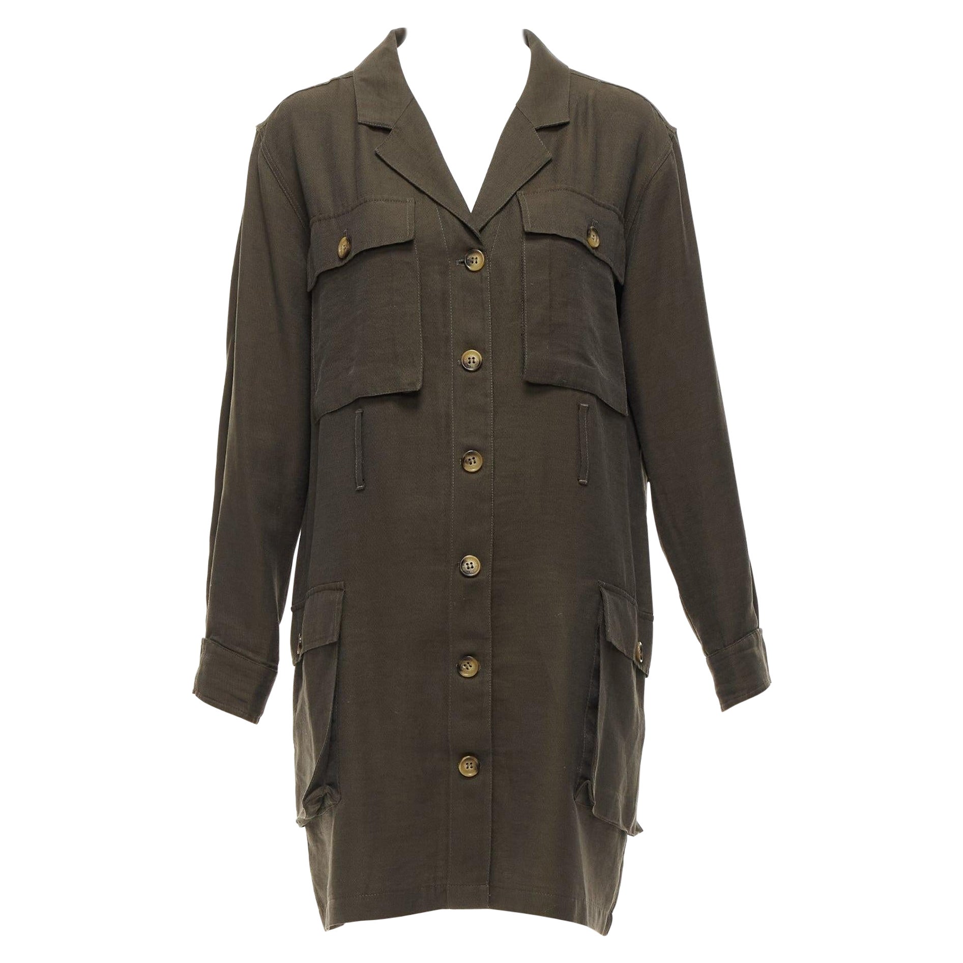 ANINE BING Kaiden Willow dark green pocketed safari shirt dress