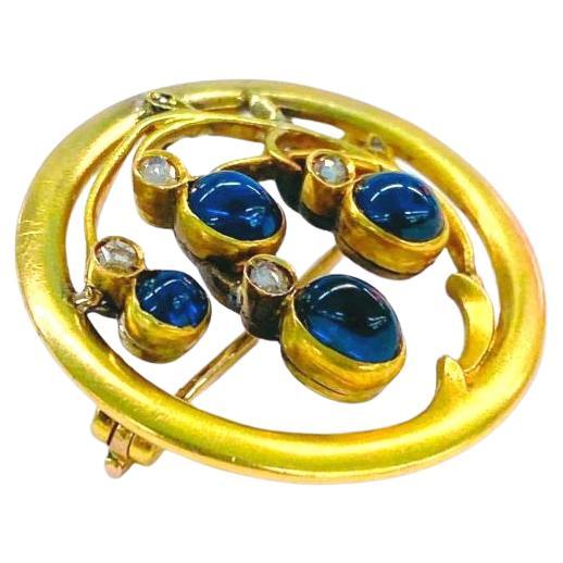 Cabochon Anique Sapphire Russian Gold Brooch For Sale