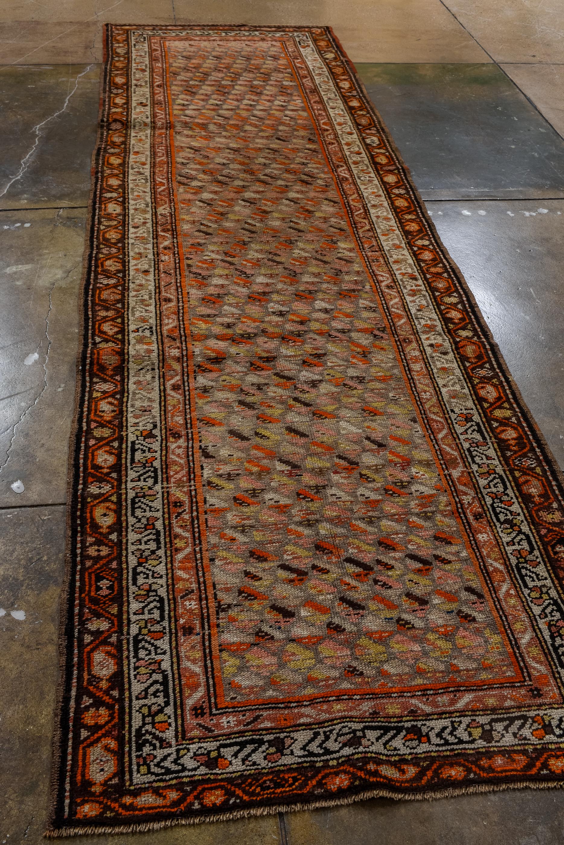 Turkish Anique Karabagh Runner with Soft Terra Cotta Field with Boteh and Rosettes