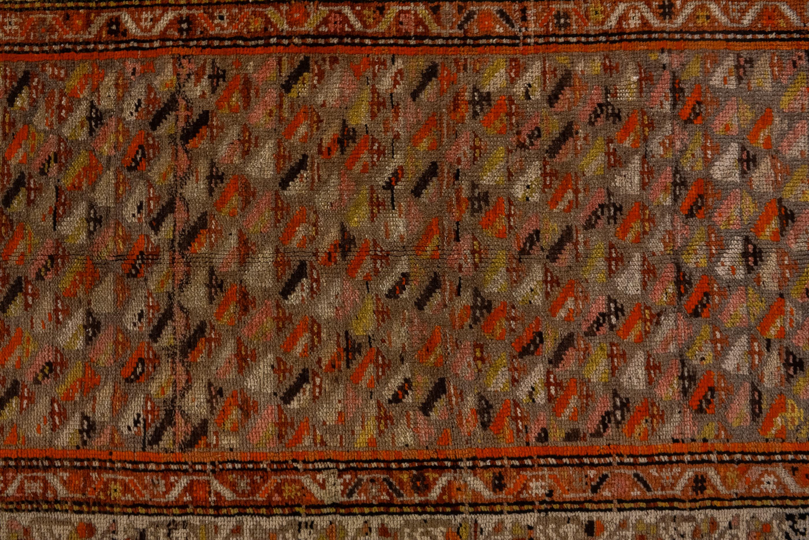 Hand-Knotted Anique Karabagh Runner with Soft Terra Cotta Field with Boteh and Rosettes