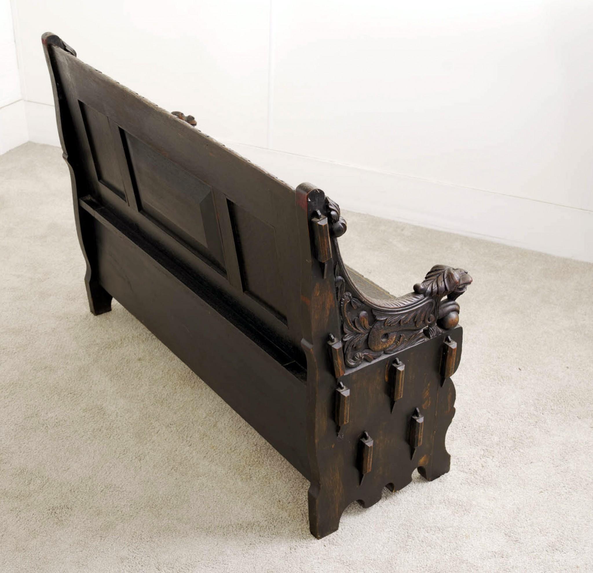 Anique Oak Monks Bench Settle Carved Farmhouse 1880 5