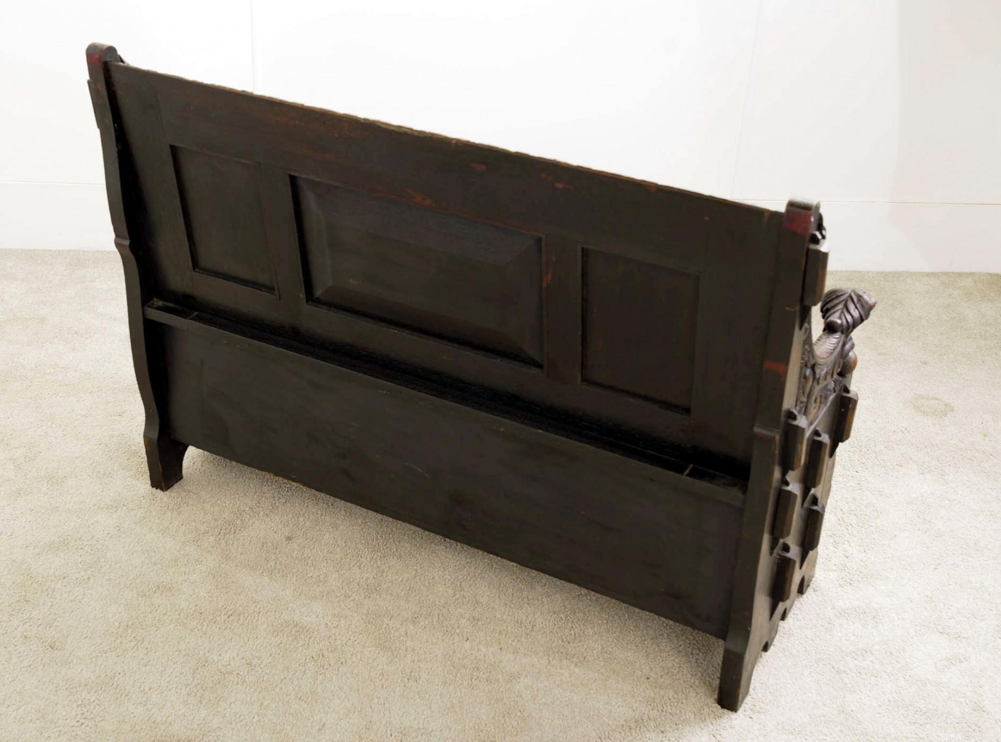 Anique Oak Monks Bench Settle Carved Farmhouse 1880 In Good Condition In Potters Bar, GB