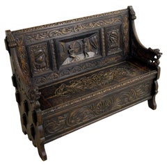 Anique Oak Monks Bench Settle Carved Farmhouse 1880