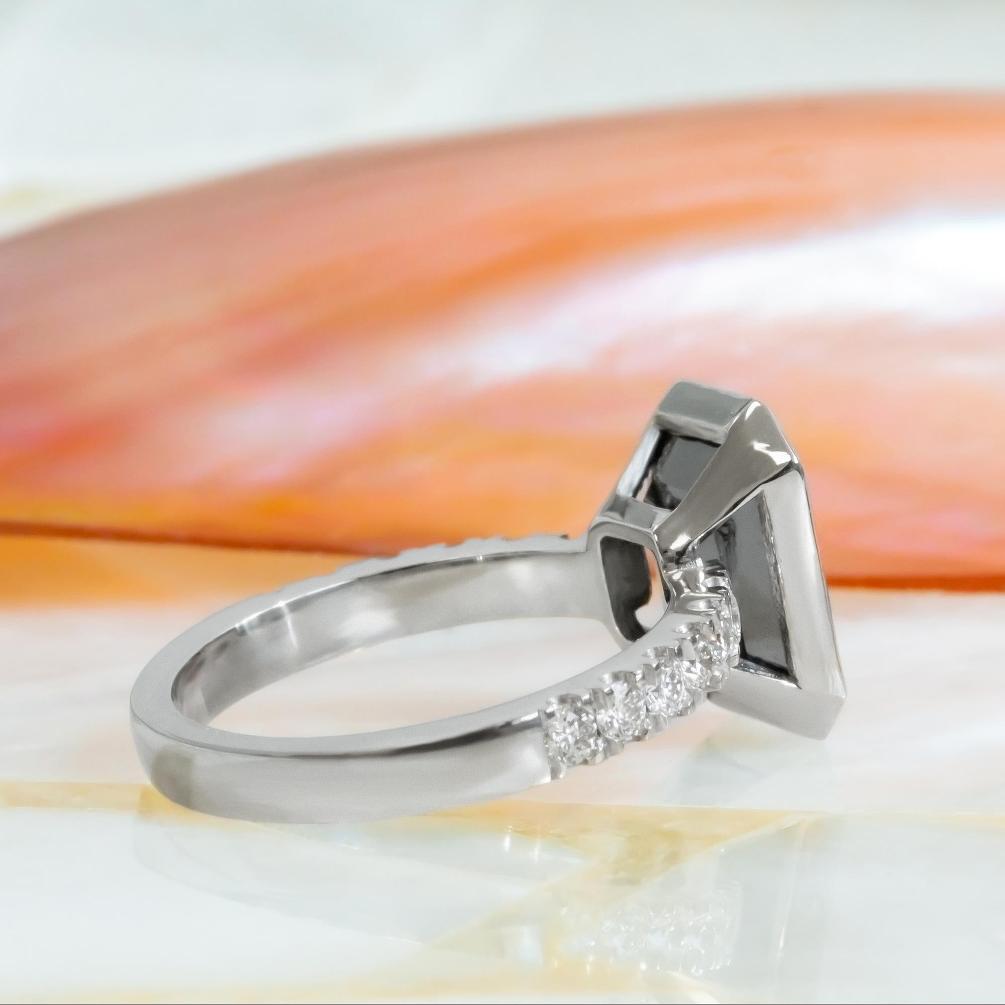 Emerald Cut Aniridia Bezel Natural Black Diamond Emerald Engagement Ring - 3.75 Ct For Sale