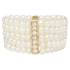 Anissa Kermiche Plurielle Doree Five Row Pearl Ring w/ Diamonds Sz 6.5 rt $1, 800