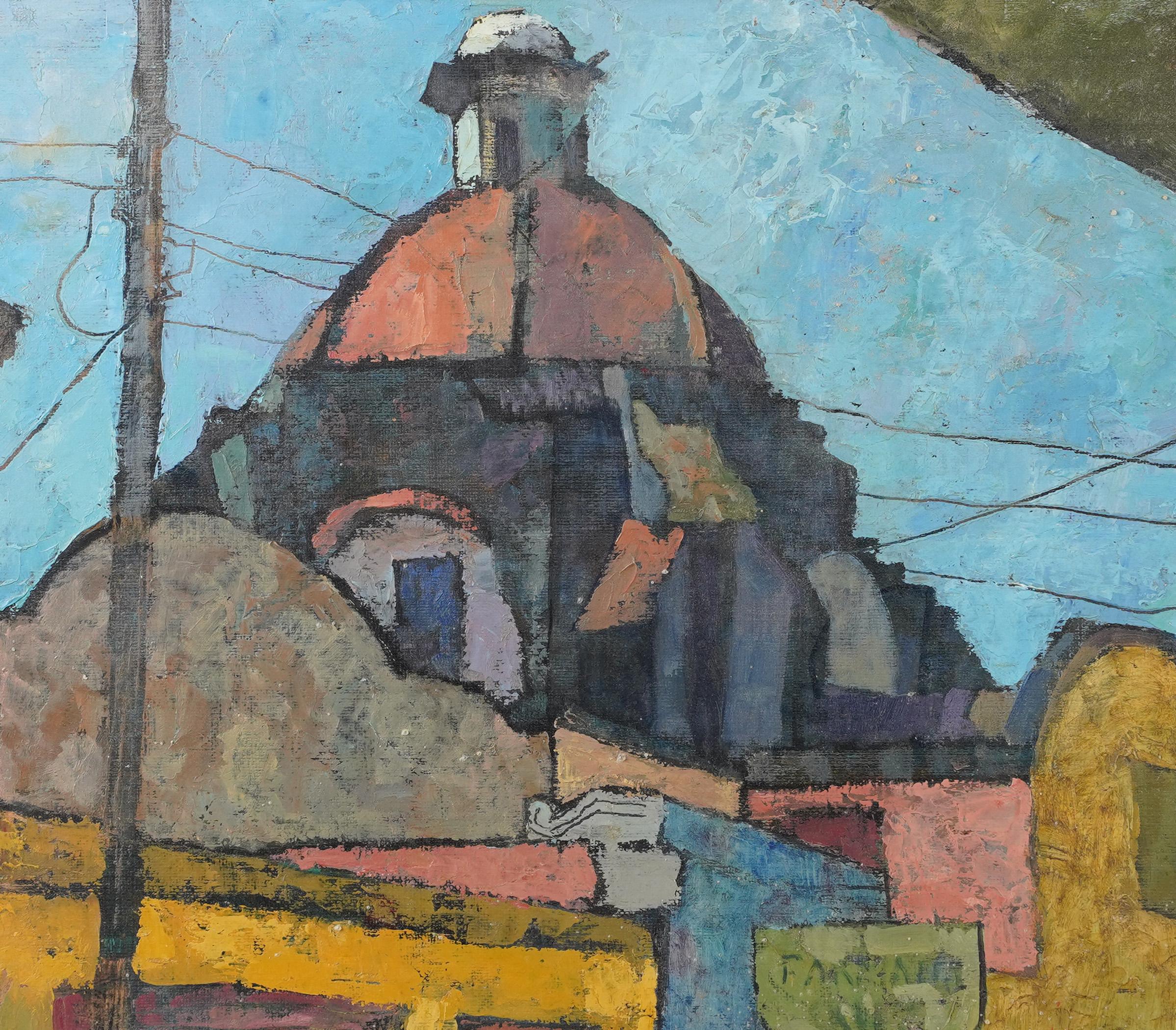 Vintage Signed American Modernist Fauvist Cityscape Original Framed Oil Painting 1