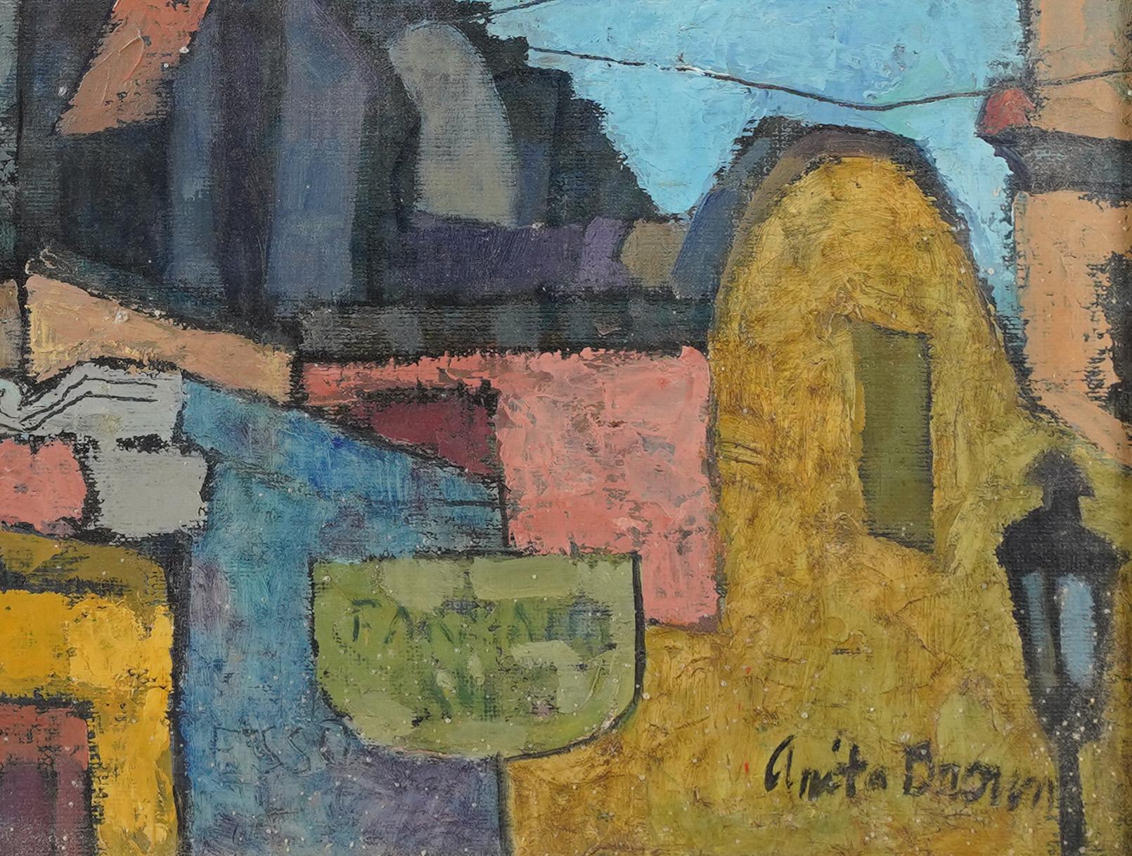 Vintage Signed American Modernist Fauvist Cityscape Original Framed Oil Painting 2