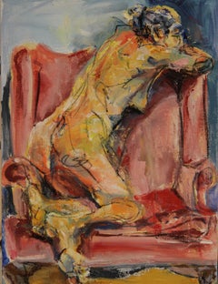 Susan et la chaise rouge, technique mixte sur toile