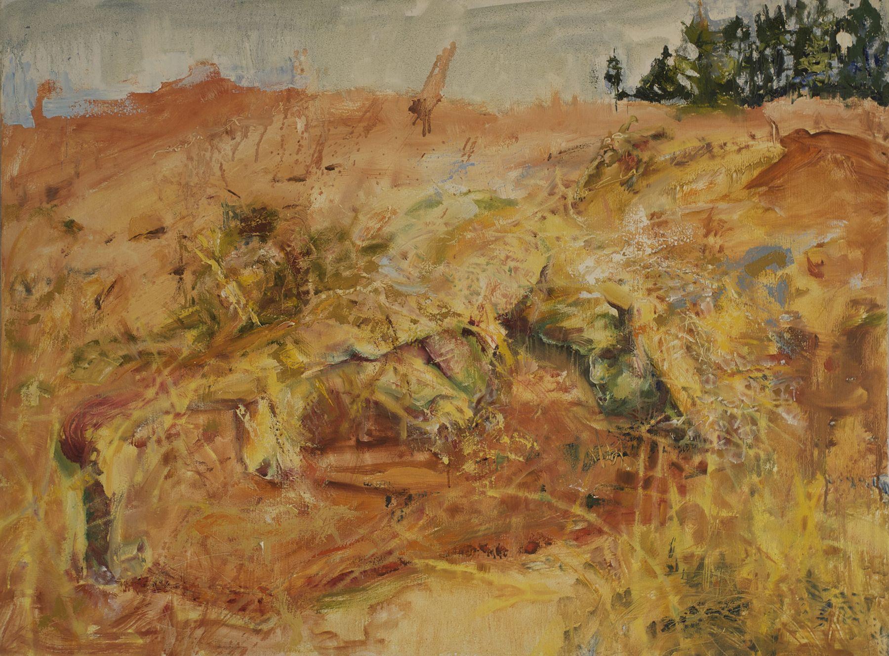 Anita Clearfield Abstract Painting – Der Uphill-Man, Gemälde, Öl auf Leinwand