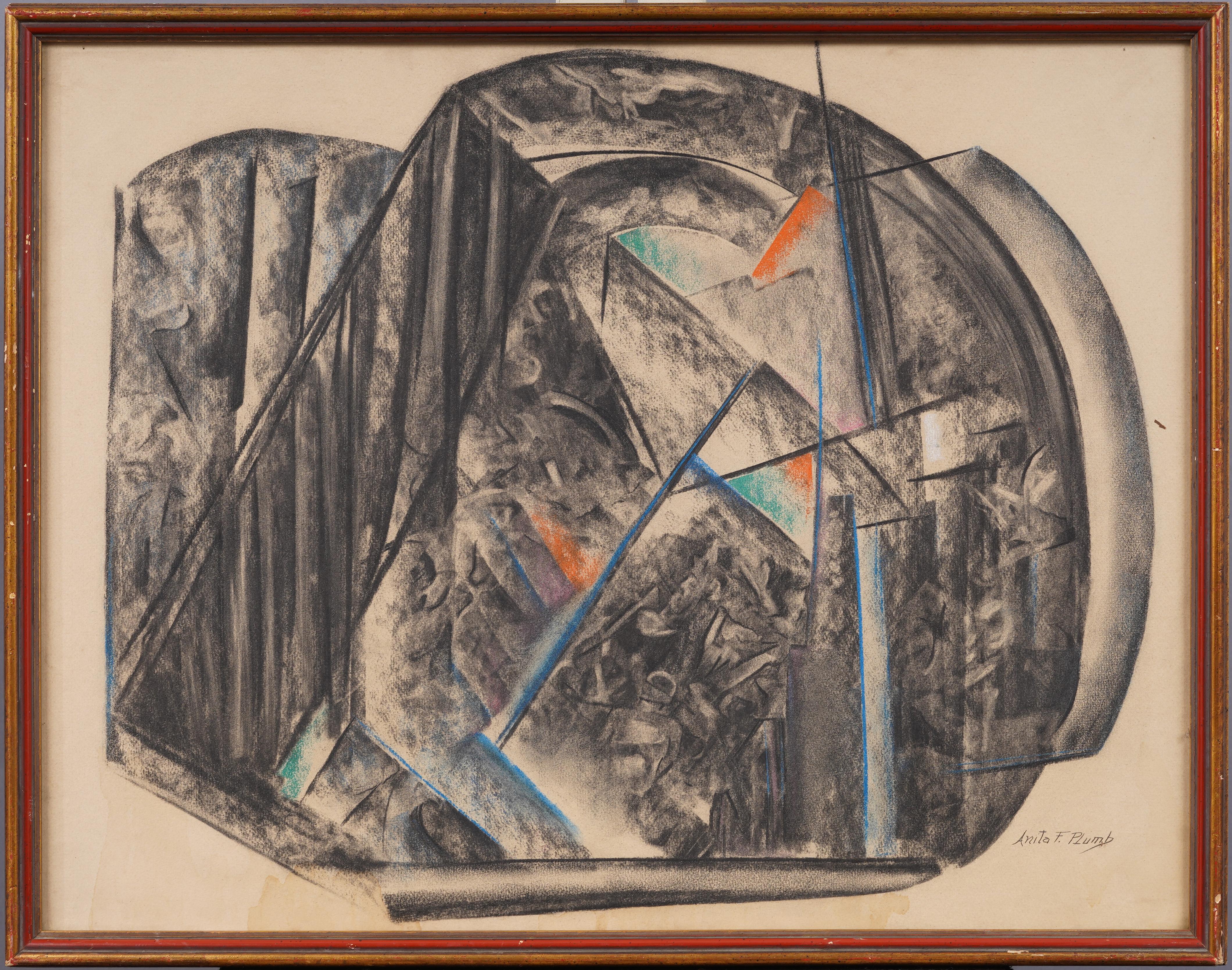 Antiguo Periodo Americano Cubista Abstracto Firmado Enmarcado Rara Pintura al Óleo de Artista