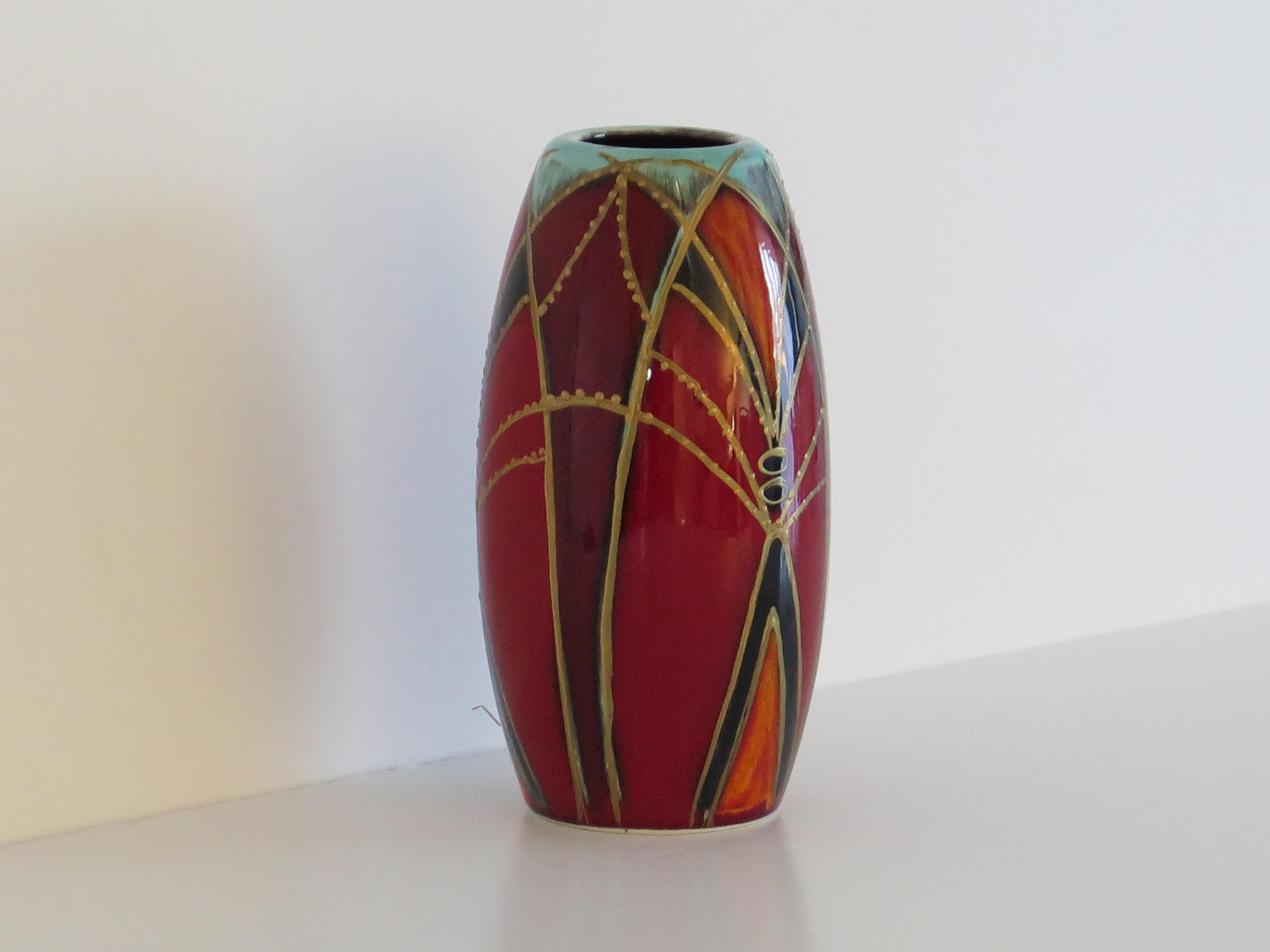 Pottery Anita Harris Vase hand made & hand painted and fully signed to the base, Ca 2010 For Sale