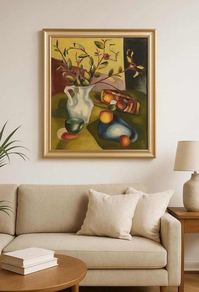 Anita Johnson - Pintura al óleo americana moderna de mediados de siglo  Naturaleza muerta cubista abstracta fruta en venta en 1stDibs España, image size:768x1126