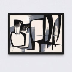 Mid-Century Modern American Oil Painting Abstract Female artist black and white