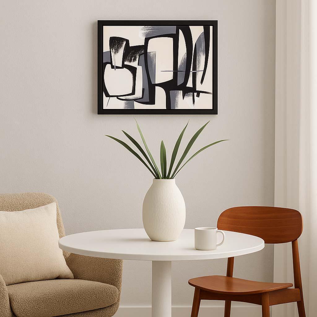 Pintura al óleo americana moderna de mediados de siglo Abstracta Artista femenina en blanco y negro - Painting Geométrico abstracto de Anita Johnson