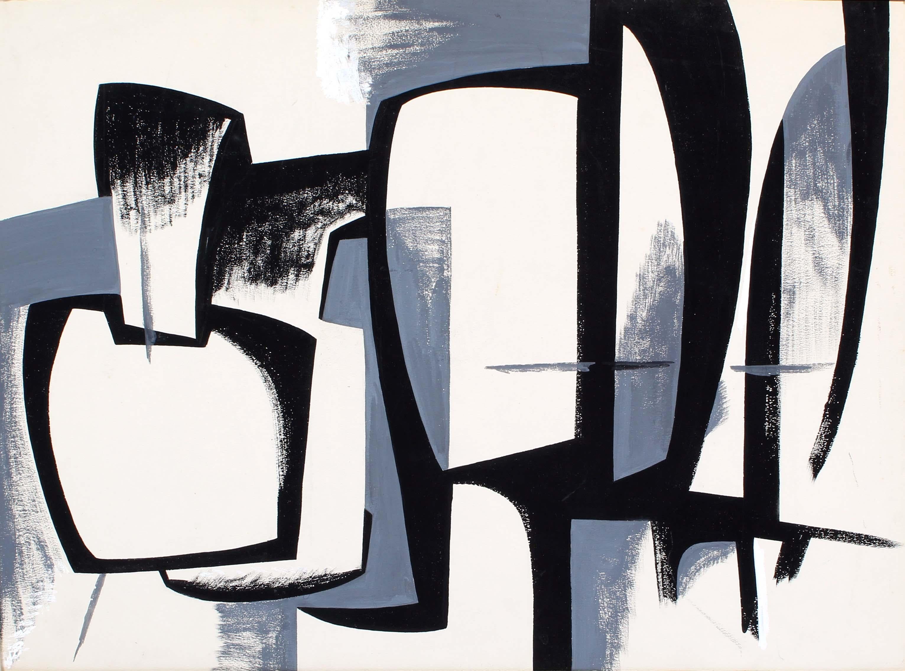 Pintura al óleo americana moderna de mediados de siglo Abstracta Artista femenina en blanco y negro - Abstract Painting Negro de Anita Johnson