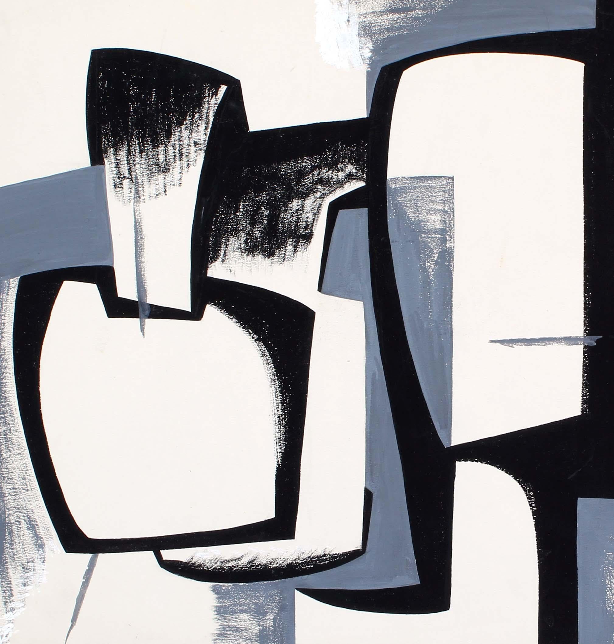 Anita Johnson
Sin título (Construcción monocroma), c. 1960
Óleo sobre cartón ilustración
Dimensiones enmarcado: 21 pulg. H × 16 pulg. W
Presentado en un marco negro contemporáneo

En esta sorprendente abstracción en blanco, negro y gris, Anita