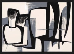 Pintura al óleo americana moderna de mediados de siglo Abstracta Artista femenina en blanco y negro