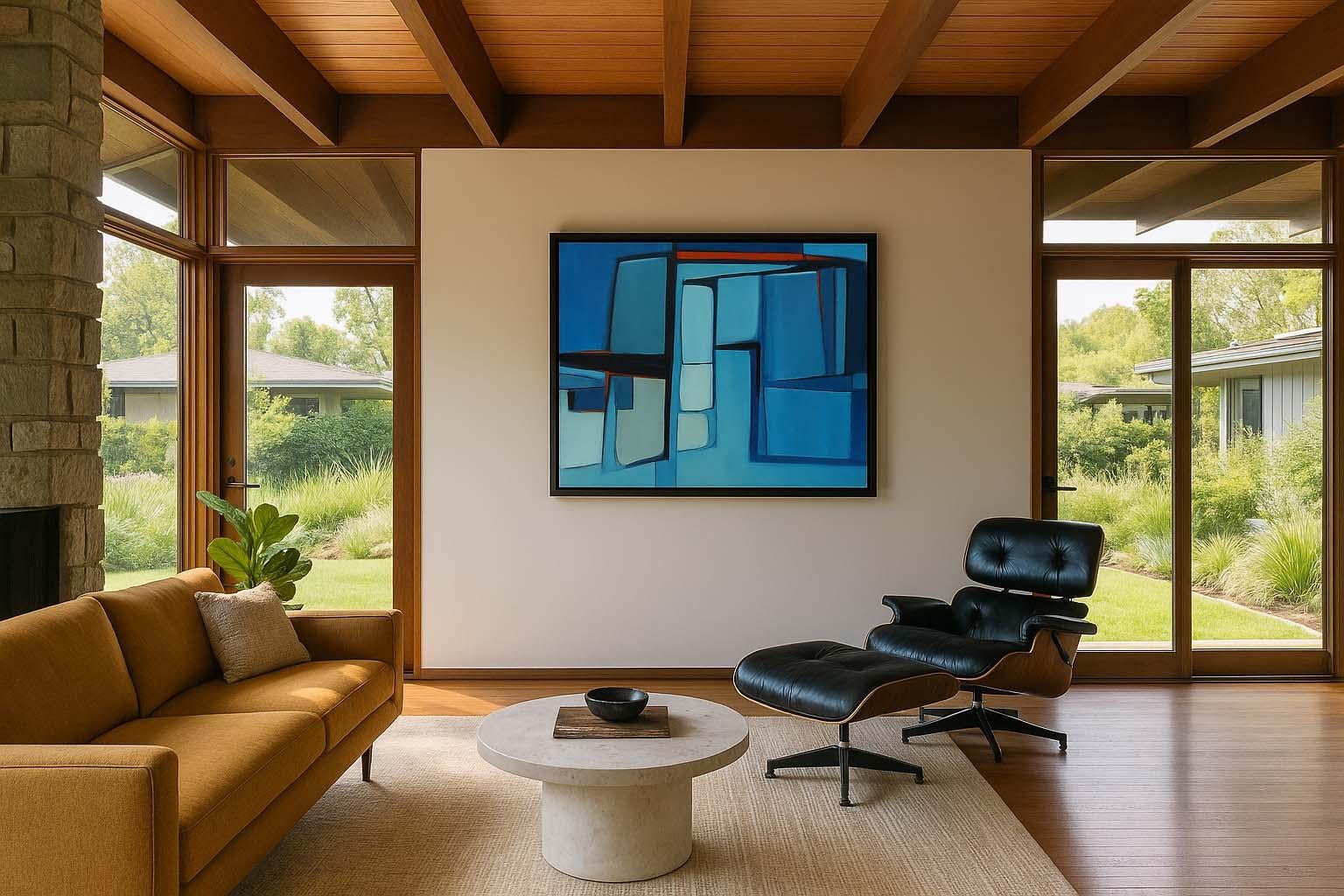 Anita Johnson
Senza titolo (Architectonic Blues), 1960-inizio 1970 circa
Olio su tela
Dimensioni della cornice: 46 pollici. H. H. × 35