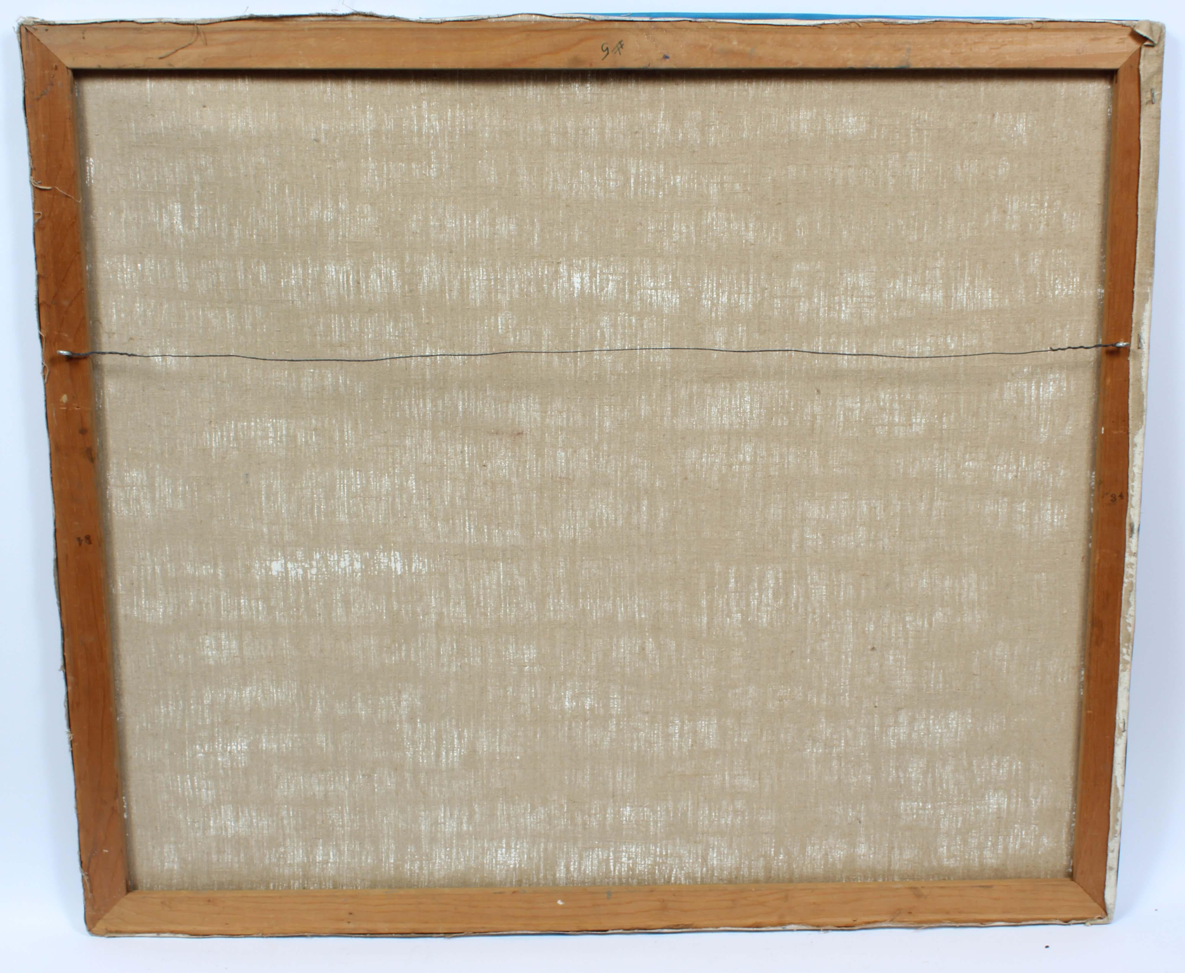 Pittura ad olio americana di metà secolo, astratta, artista donna, blu museo in vendita 1