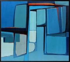 Mid-Century Modern American Oil Painting Abstract Female artist Museum Blue