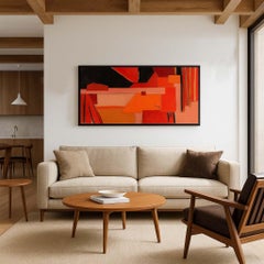 Mid-Century Modern American Oil Painting Abstract Female artist Museum red pink