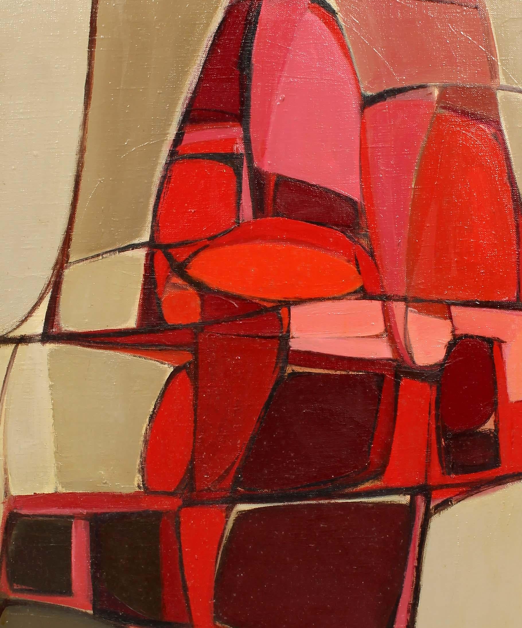 Pittura ad olio americana di metà secolo, astratta, artista donna Museo rosso rosa - Abstract Painting Marrone di Anita Johnson