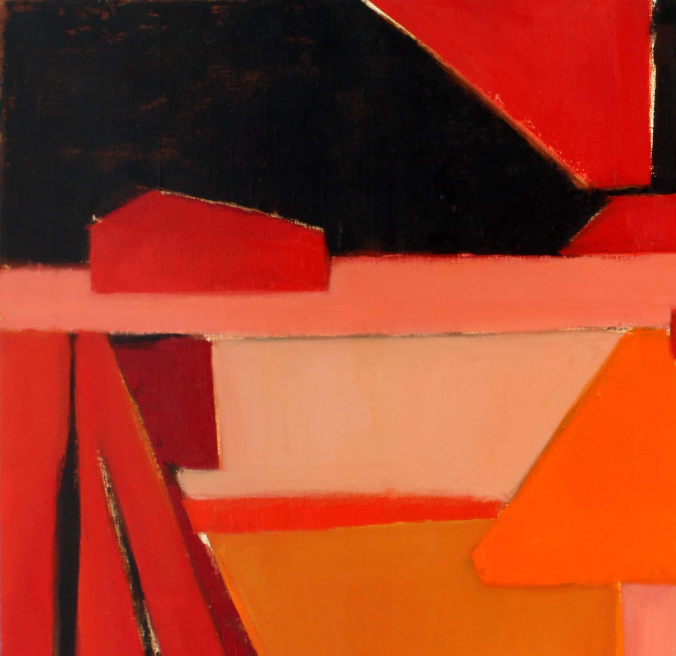 Pittura ad olio americana di metà secolo, astratta, artista donna Museo rosso rosa - Abstract Painting Rosso di Anita Johnson