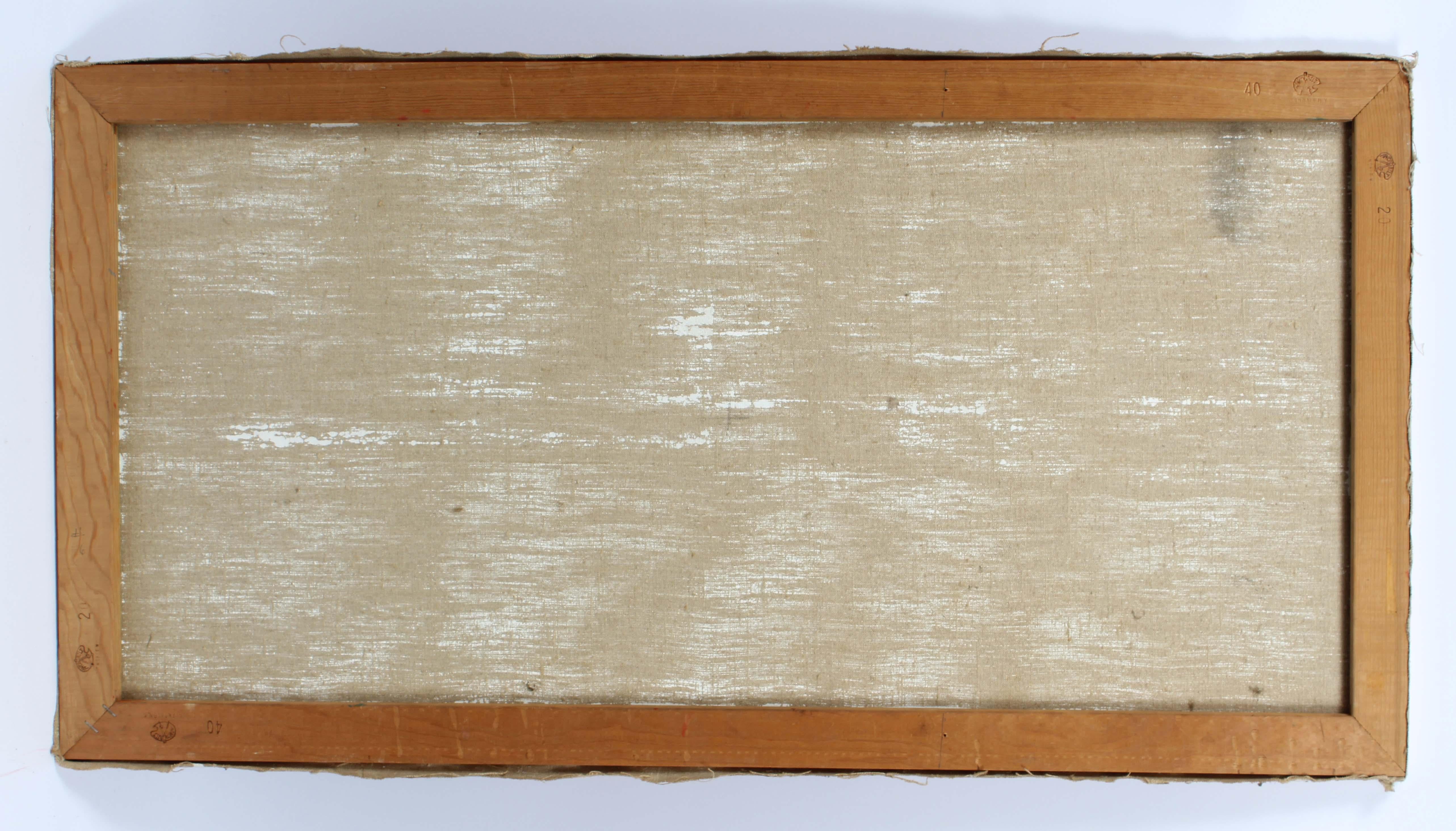 Anita Johnson
Senza titolo (Teatro Rosso), fine anni '60 circa
Olio su tela
Dimensioni della cornice: 21 pollici. H. H. × 41 pollici. W
Telaio nero fluttuante contemporaneo

Con la sua orizzontalità cinematografica e la sua tavolozza imponente,