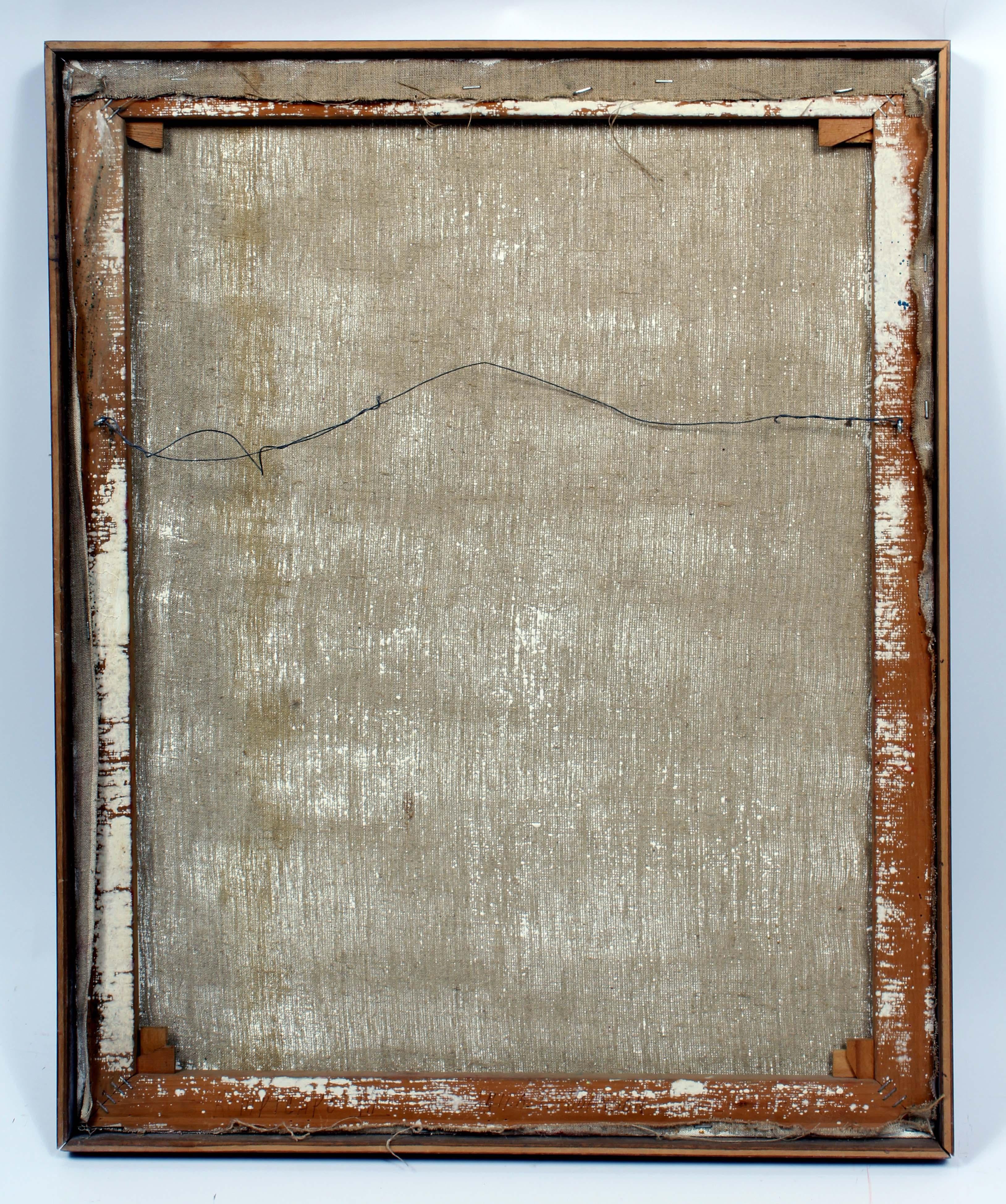 Pittura ad olio americana di metà secolo, astratta, artista donna Museo rosso rosa in vendita 2