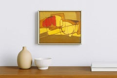 Mid-Century Modern American Oil Painting Abstrakt orange rot grün braun gerahmt